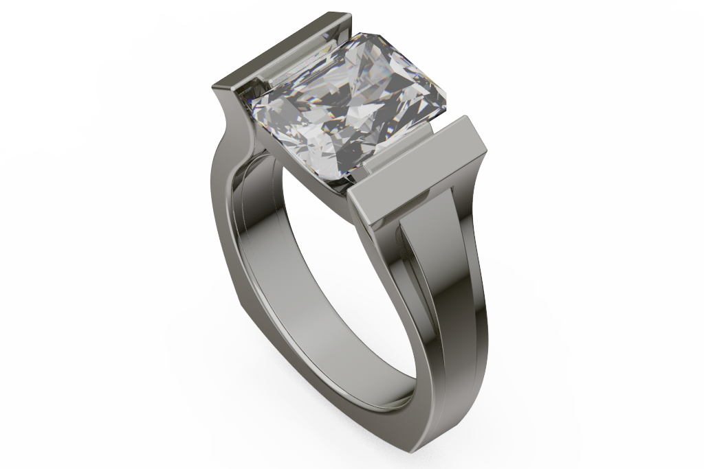 Architectural Radiant Cut Bar Solitaire Ring
