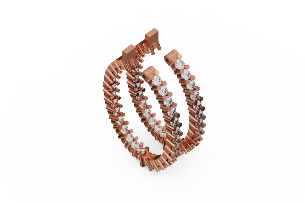 Ribbed Round Diamond Hoop Earrings