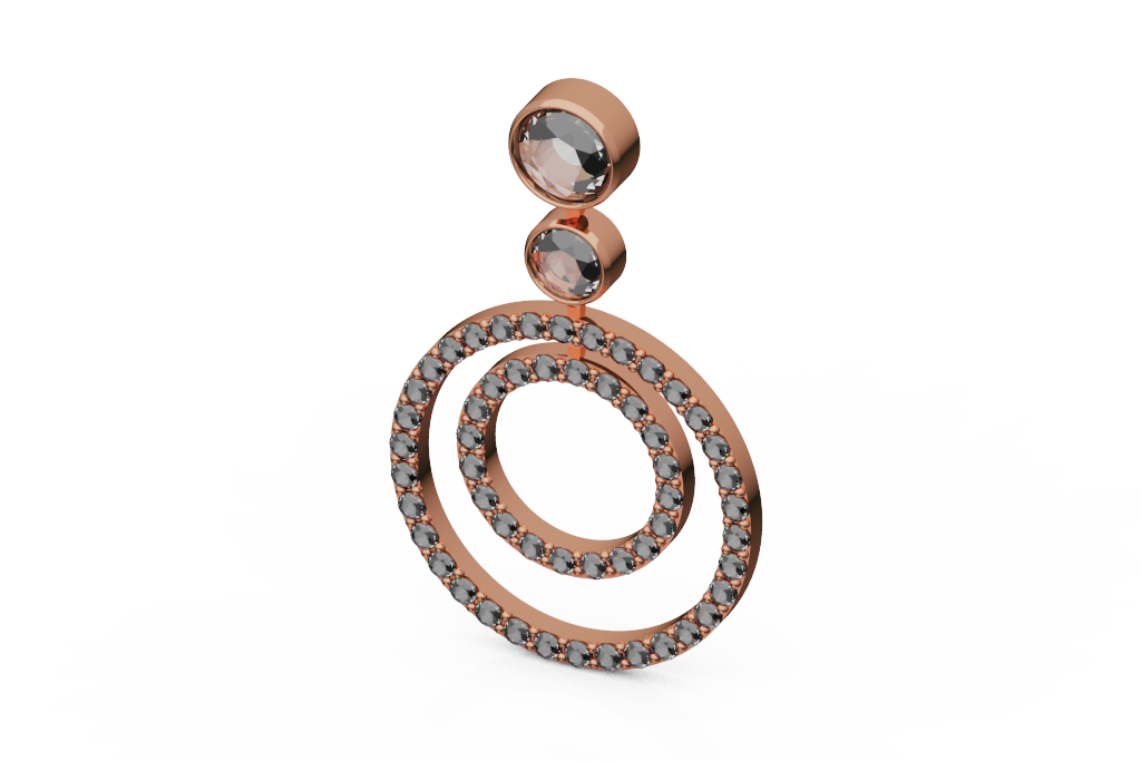 Concentric Round Diamond Drop Earrings With Bezel Top Stones