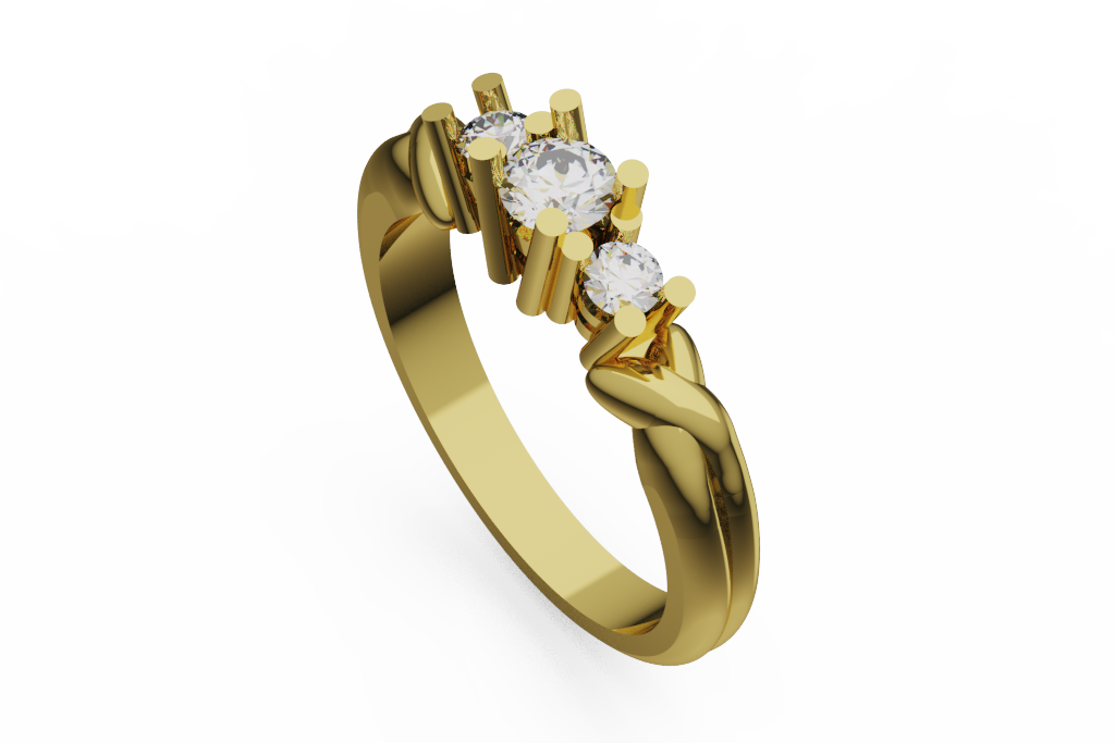 Graduated Round Three Stone Ring With Leaf Shoulders