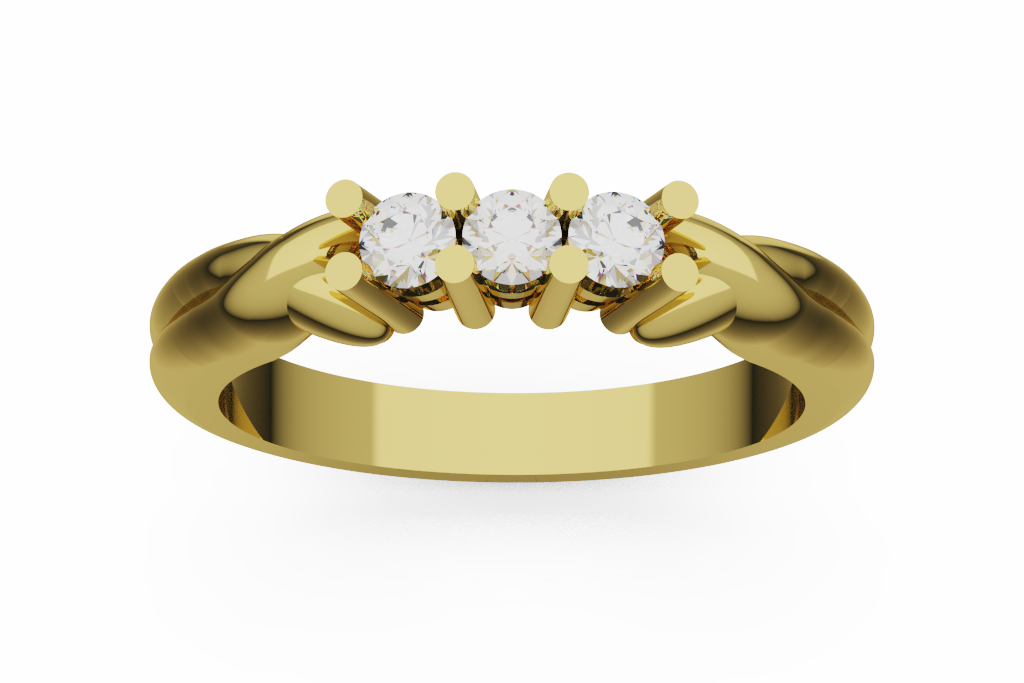 Three Round Diamond Ring With Polished Leaf Shoulders