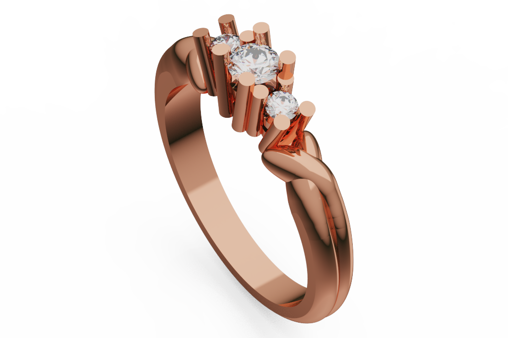 Round Three Stone Diamond Ring With Split Ribbon Shoulders