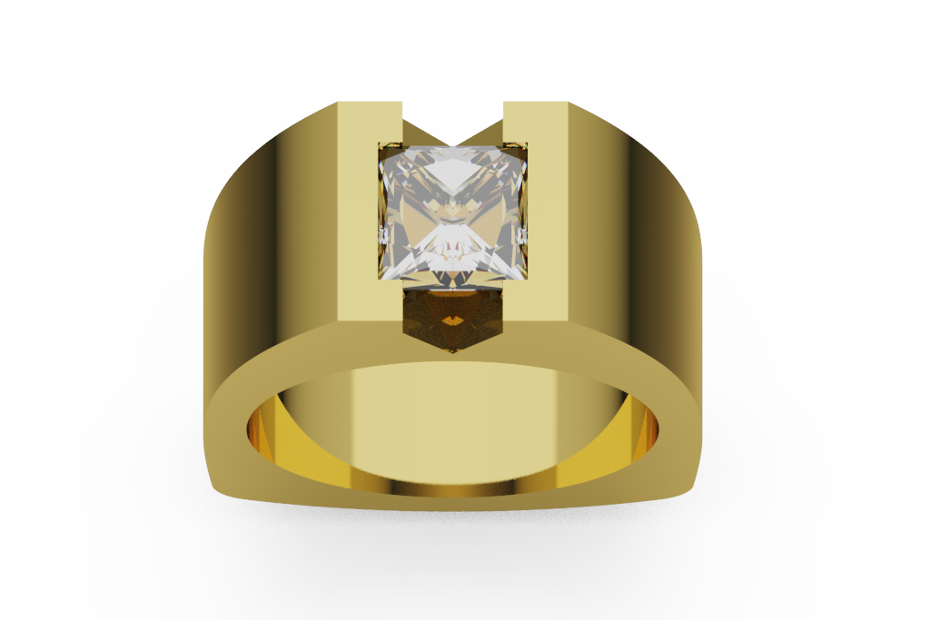 Princess Cut Solitaire Ring With Wide Block Rails