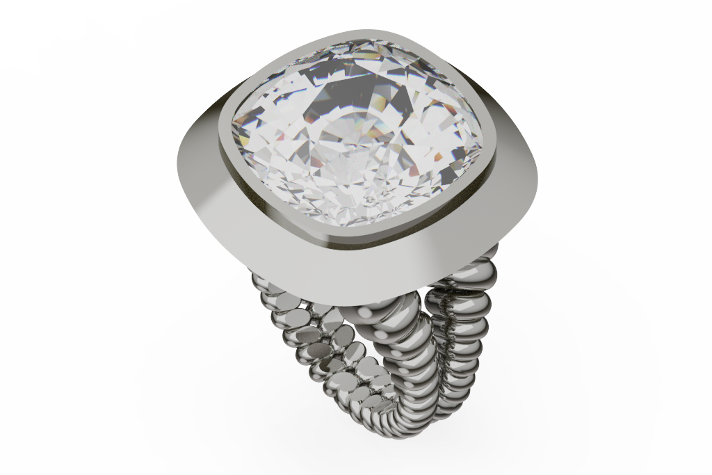 Large Cushion Bezel Solitaire Ring With Ribbed Shank