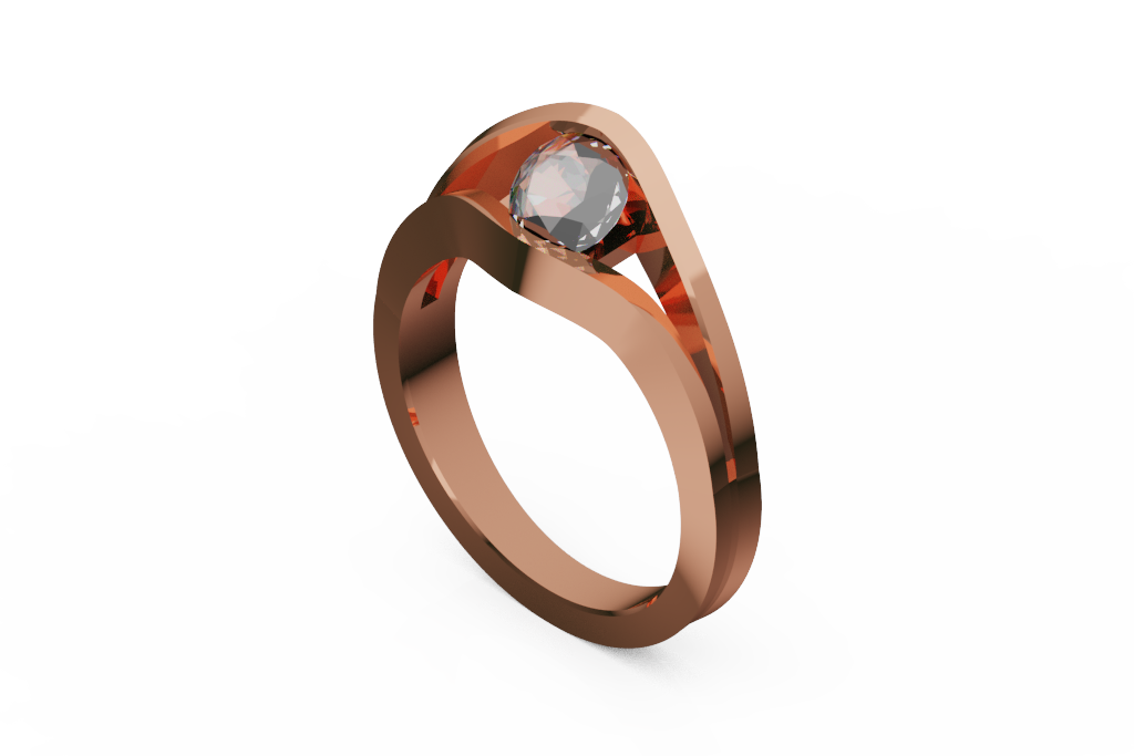 Round Diamond Tension Style Solitaire Ring With Split Shoulders