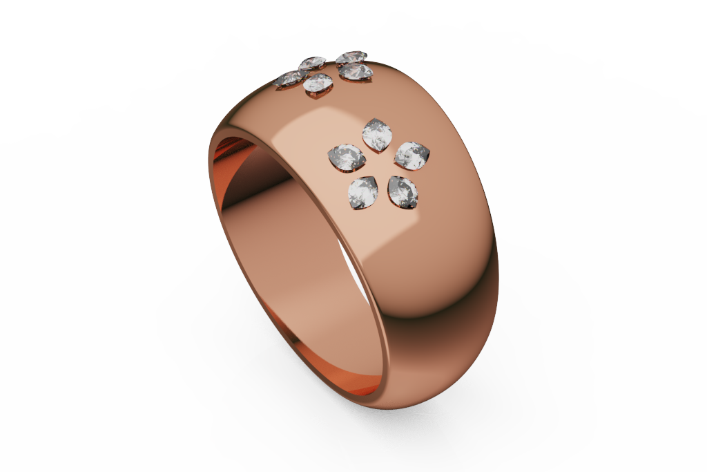 Wide Domed Diamond Flower Cluster Band