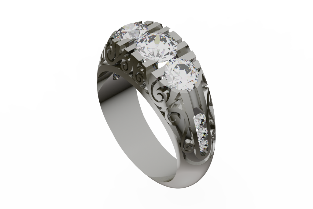 Three Stone Scrollwork Cocktail Ring