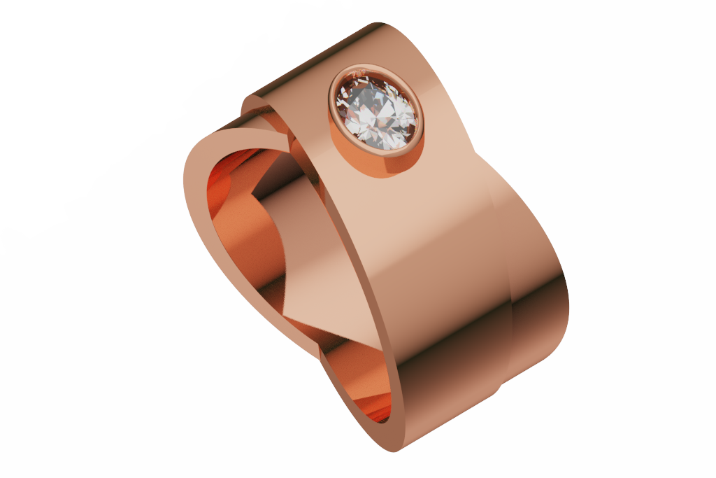 Wide Crossover Cuff Ring With Bezel Diamond
