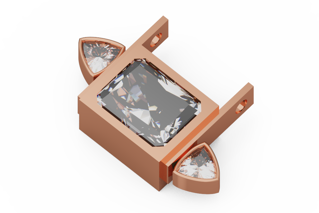 Emerald Cut Pendant With Trillion Side Diamonds
