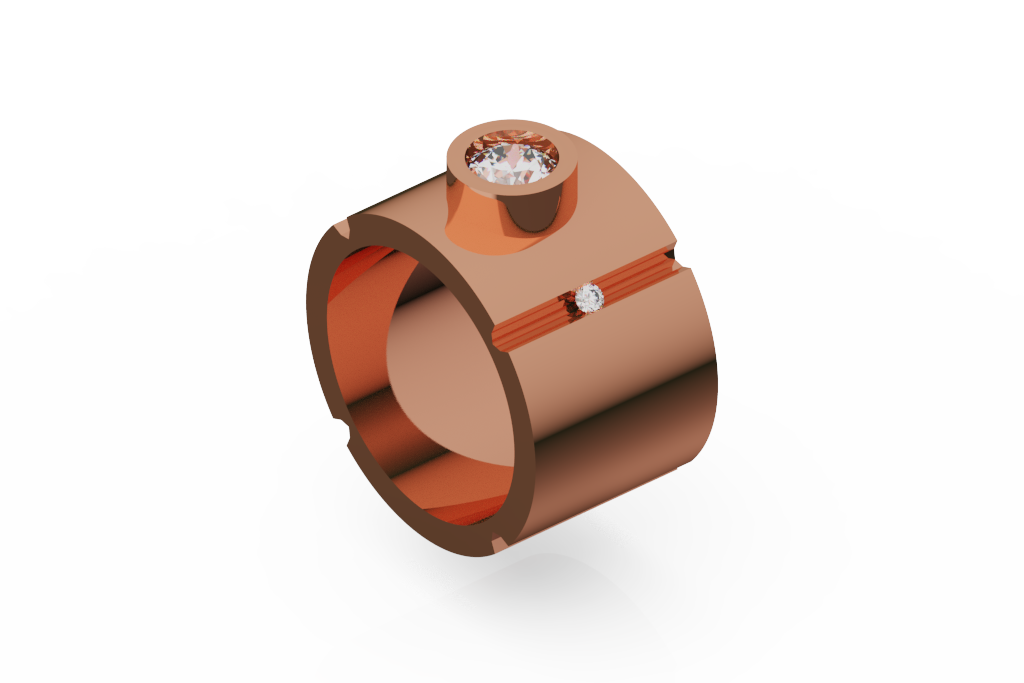 Wide Cigar Ring With Raised Bezel Diamond Stations