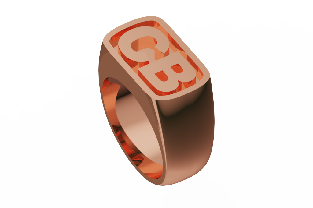 Rounded Rectangle CB Monogram Signet Ring