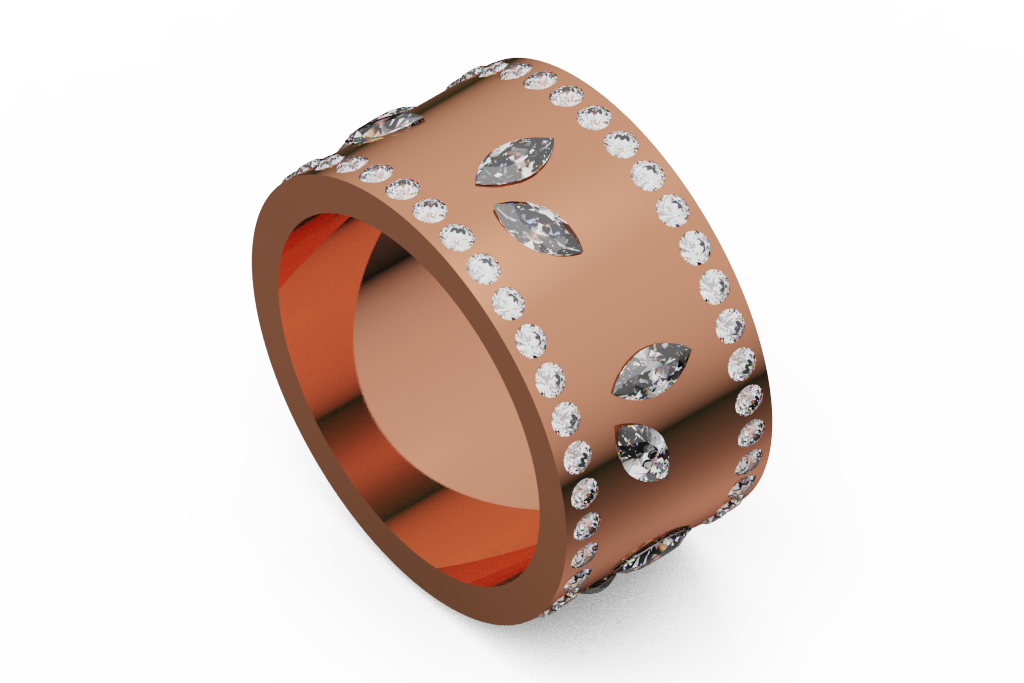 Wide Leaf Motif Diamond Cigar Band