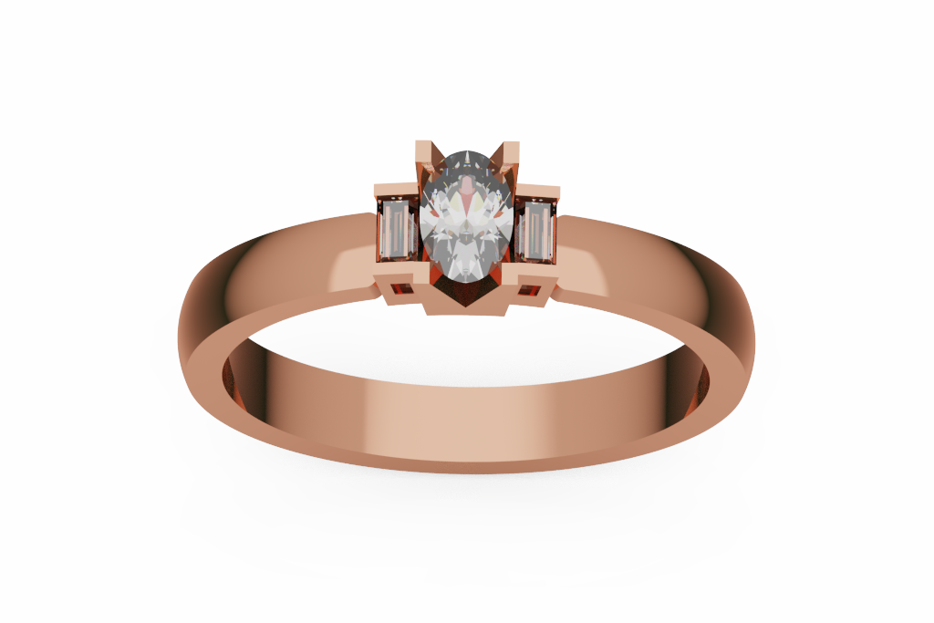Oval Center Ring With Baguette Side Stones