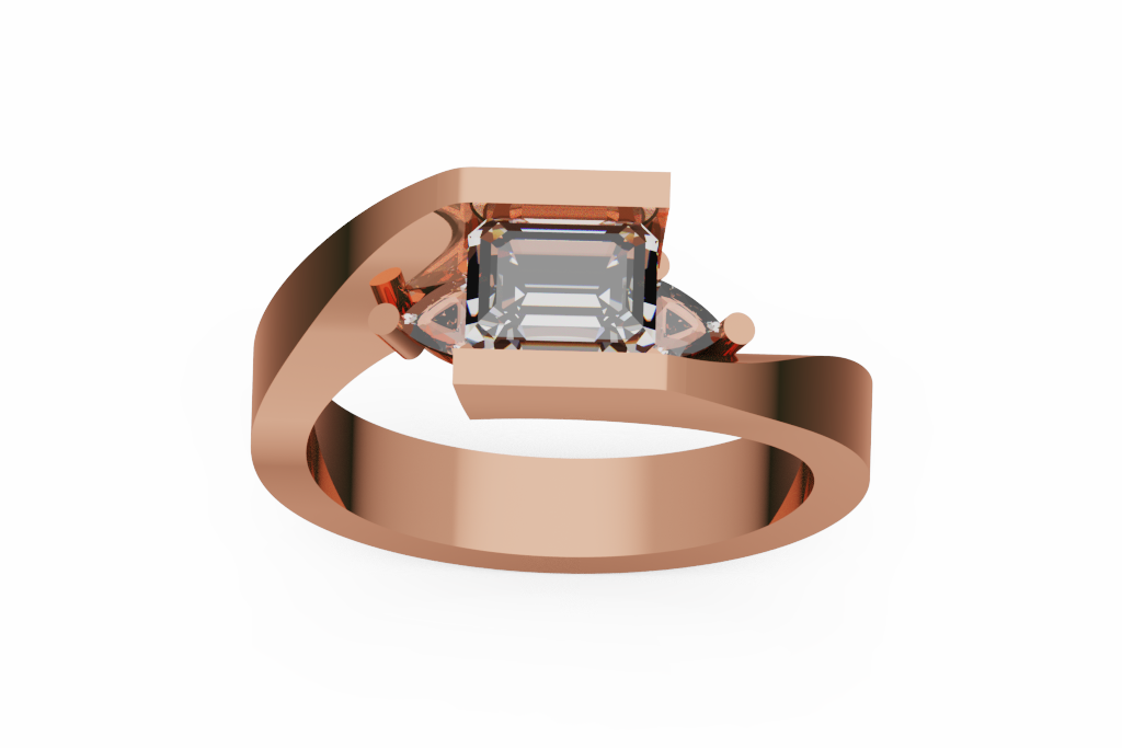 Emerald Cut Bypass Ring With Pear Side Stones