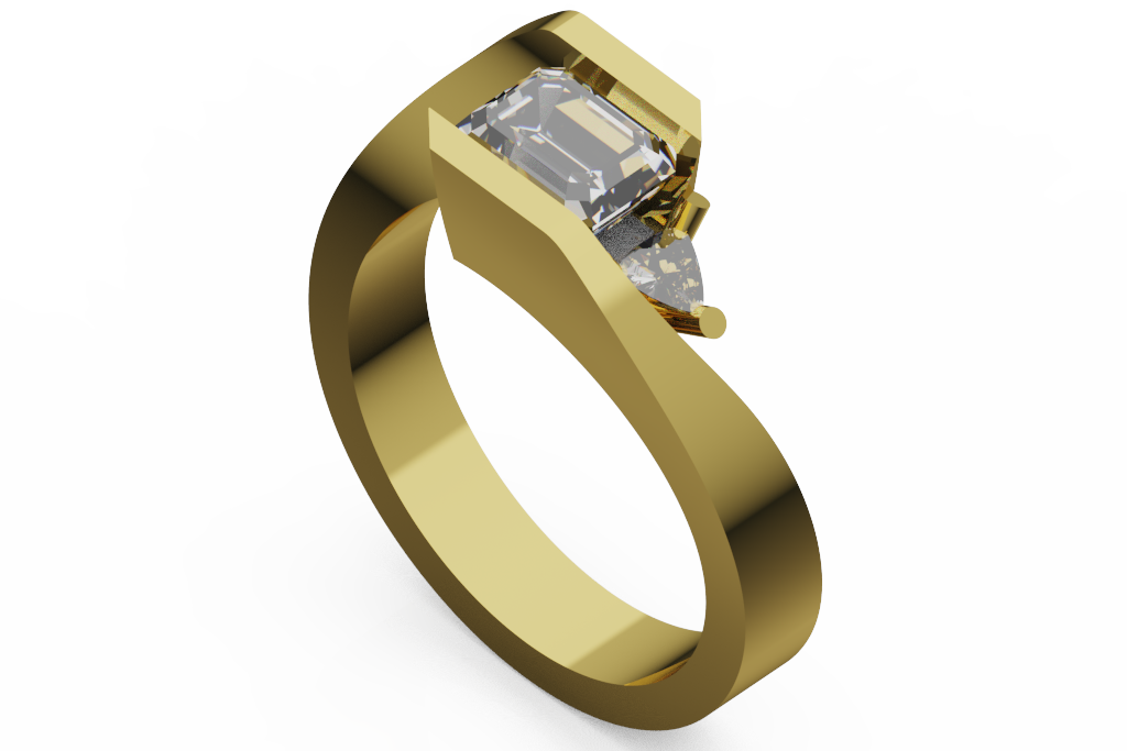 Emerald Cut Bypass Solitaire Ring