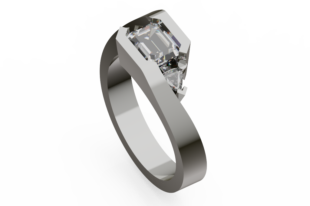Emerald Cut Three Stone Ring With Tapered Sides