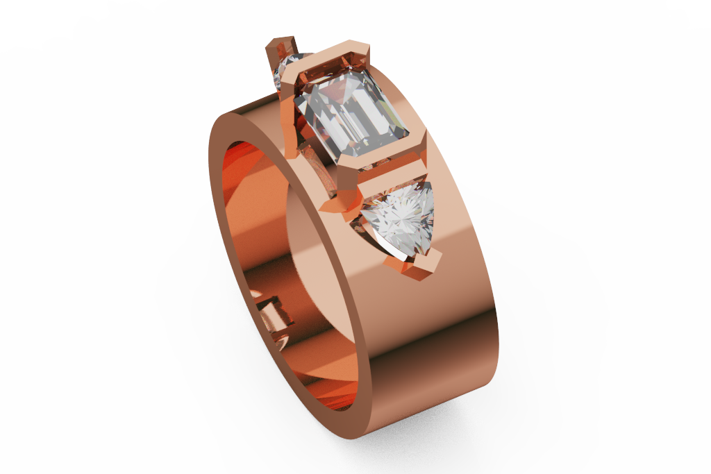 Emerald Cut Three Stone Ring With Tapered Sides