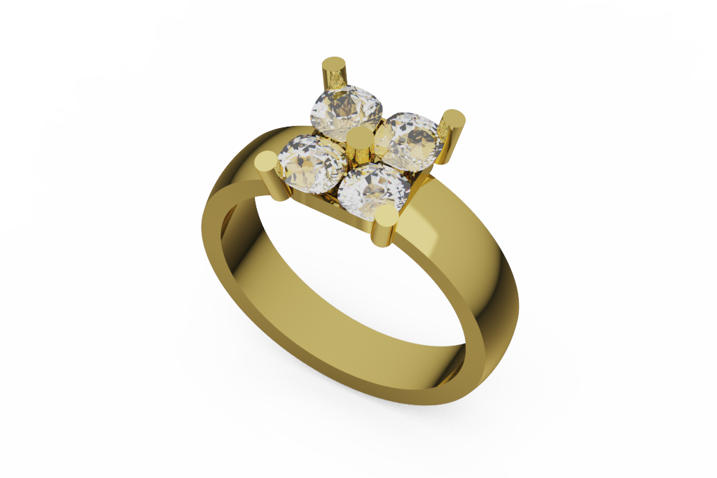 Four Stone Cushion Diamond Cluster Ring