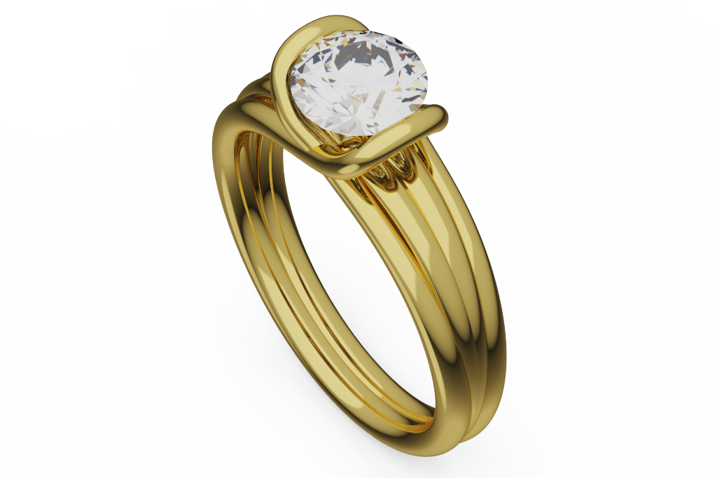 Round Solitaire Ring With Layered Rail Shank