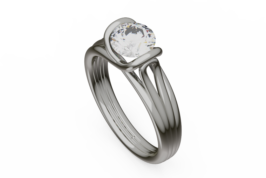 Round Solitaire Ring With Split Rail Shank