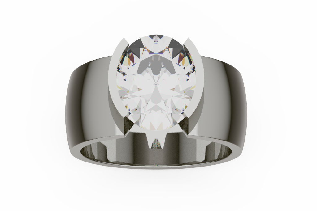 Wide Oval Partial Bezel Solitaire Ring