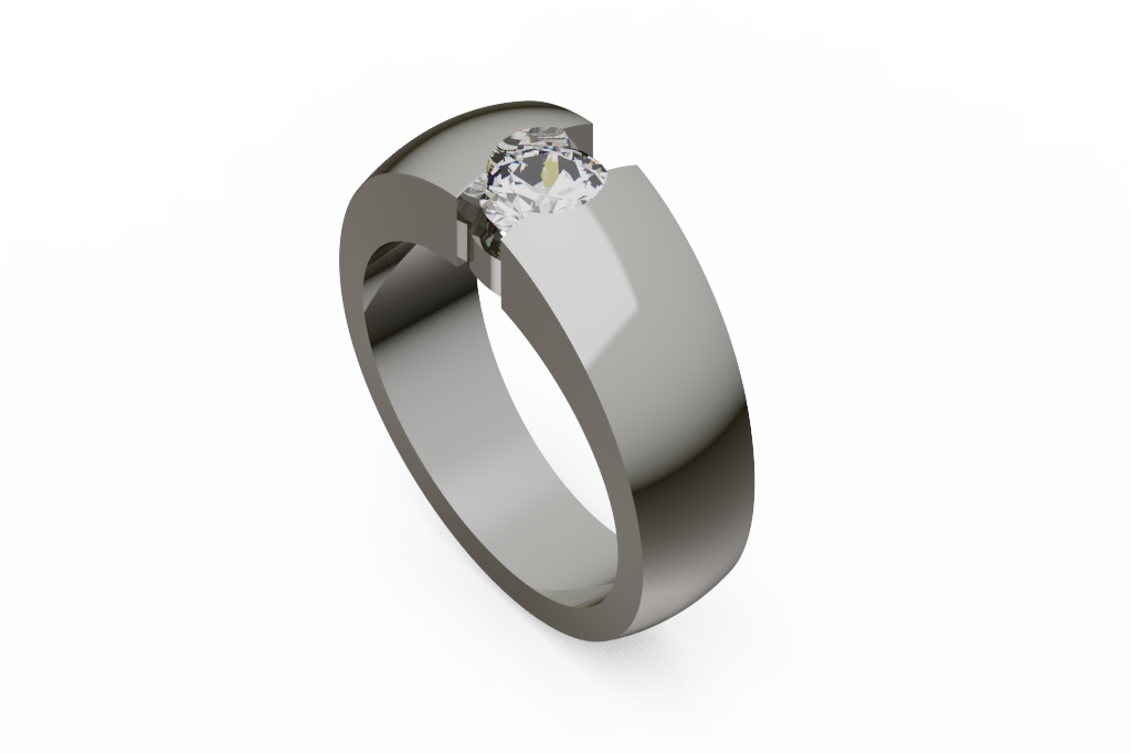 Wide Domed Round Solitaire Ring With Open Slot