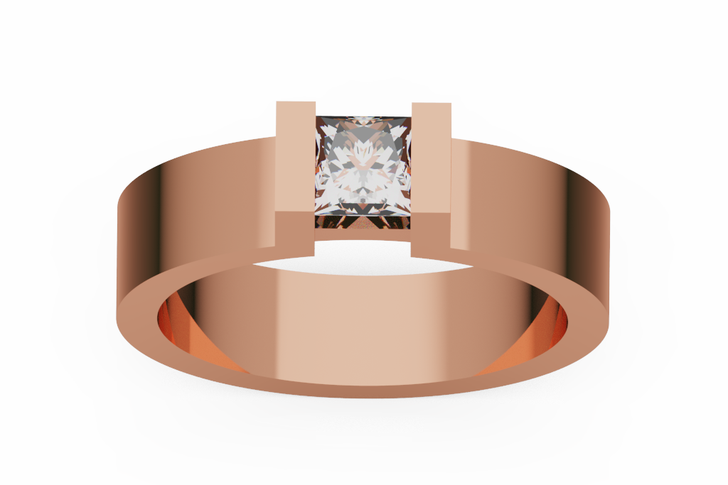 Wide Princess Cut Solitaire With Rectangular Posts