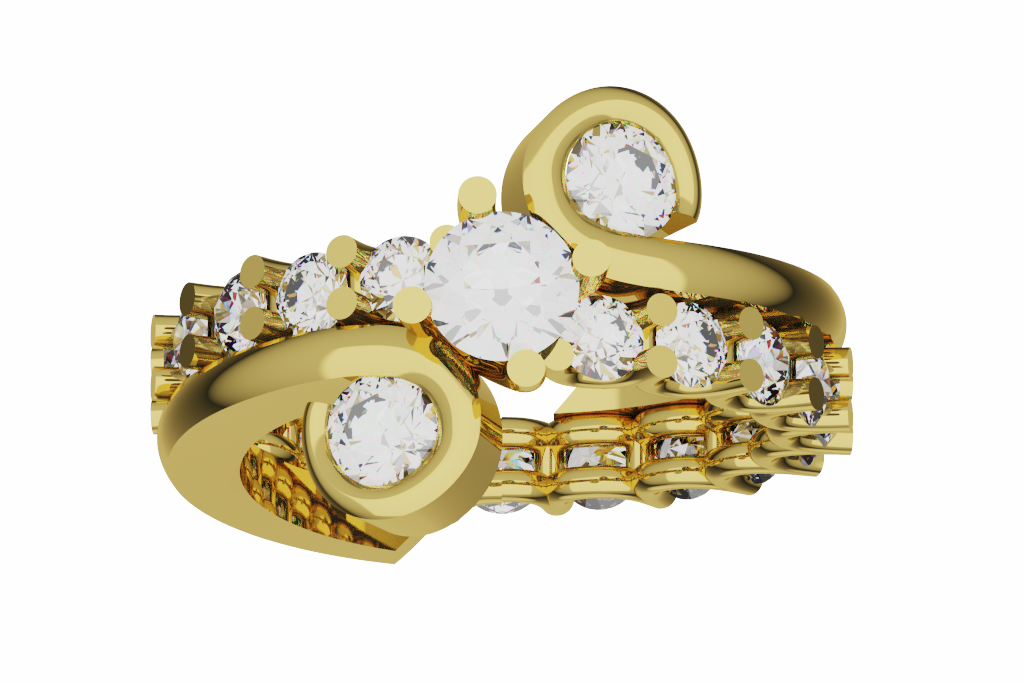 Layered Round Diamond Fashion Ring With Chain Detail