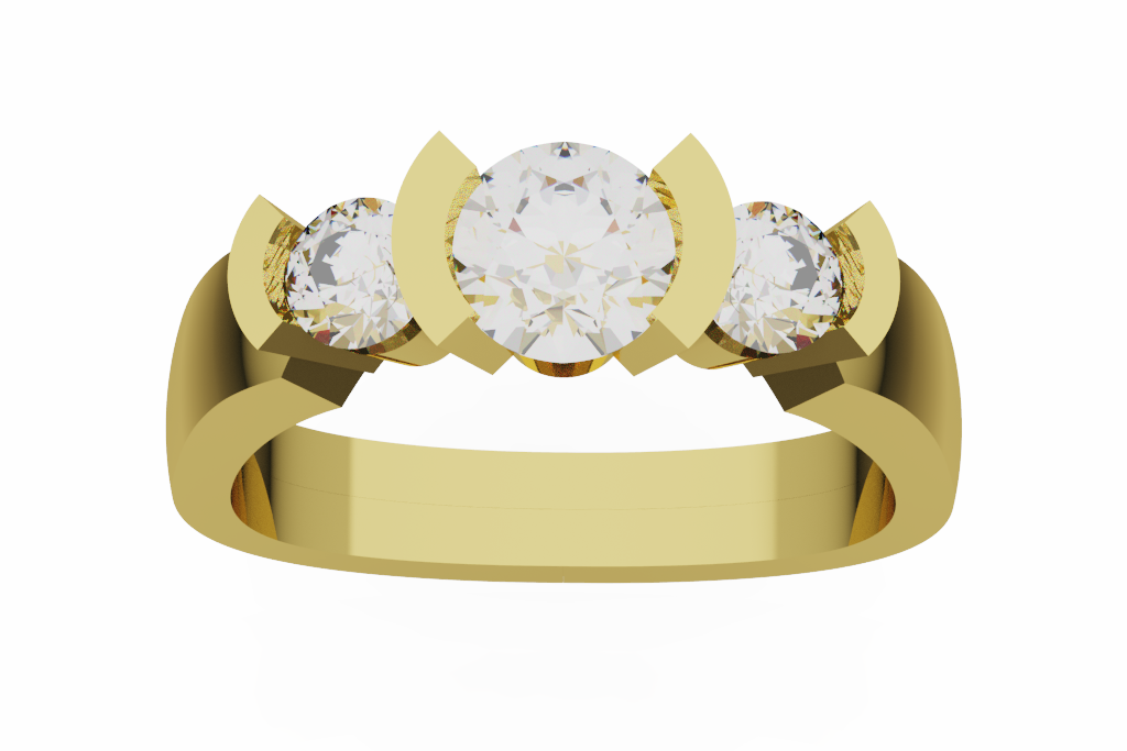 Round Three Stone Ring With Crescent Frames