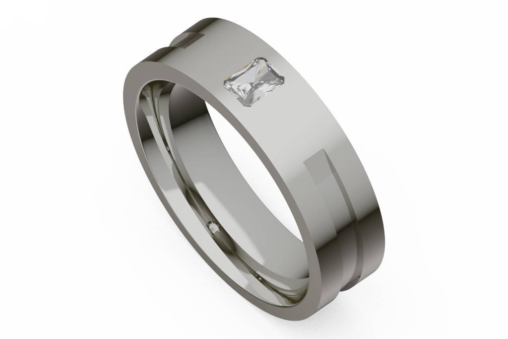 Men’s Rectangular Diamond Wedding Band With Grooves