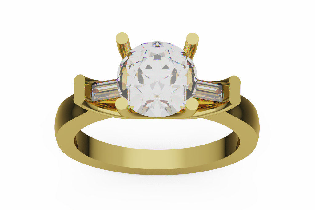 Oval Three Stone Ring With Tapered Baguettes