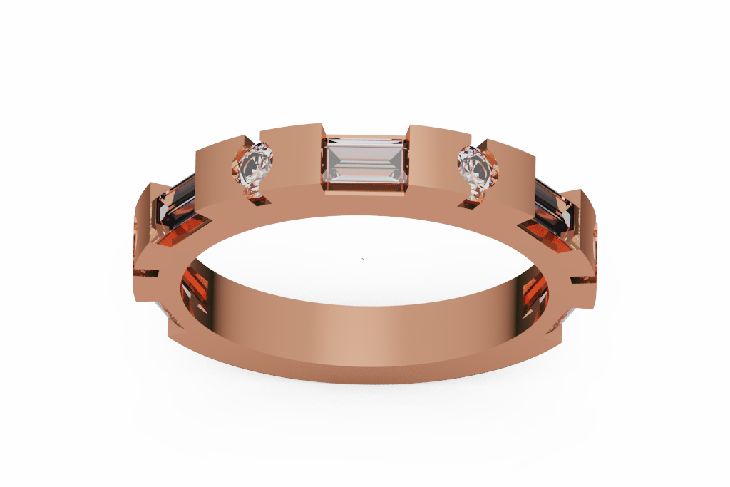 Geometric Baguette And Round Diamond Wedding Band