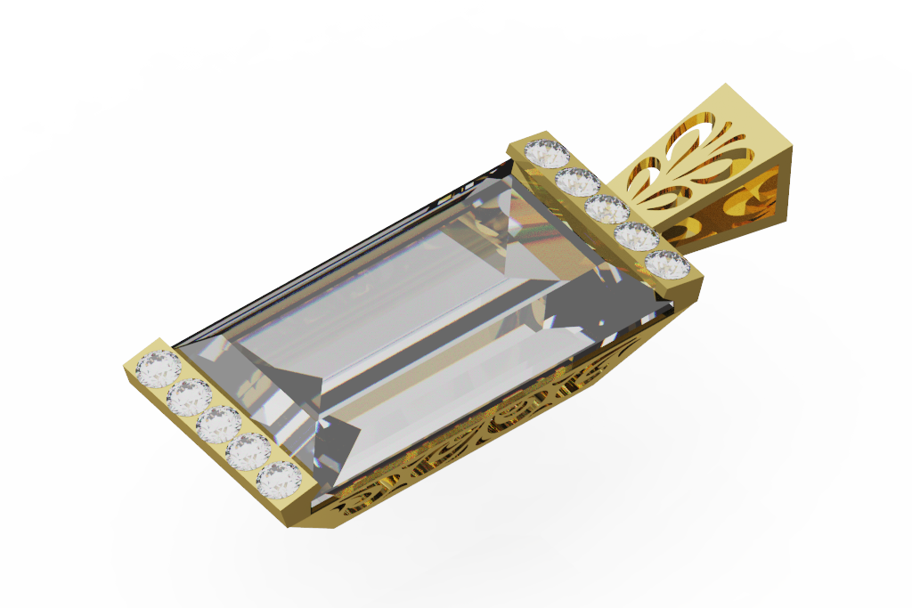 Emerald Cut Diamond Pendant With Diamond Ends