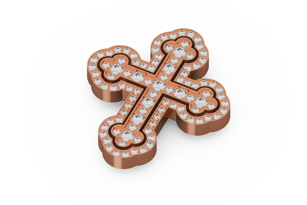 Layered Diamond Cross Pendant With Rounded Ends