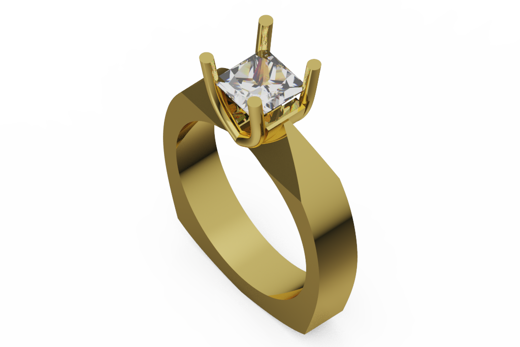 Princess Cut Solitaire Ring With Wide Angular Shank