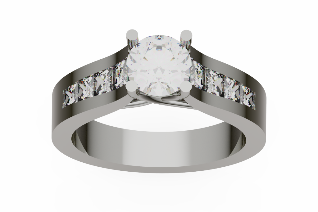 Round Diamond Engagement Ring With Channel Set Shoulders