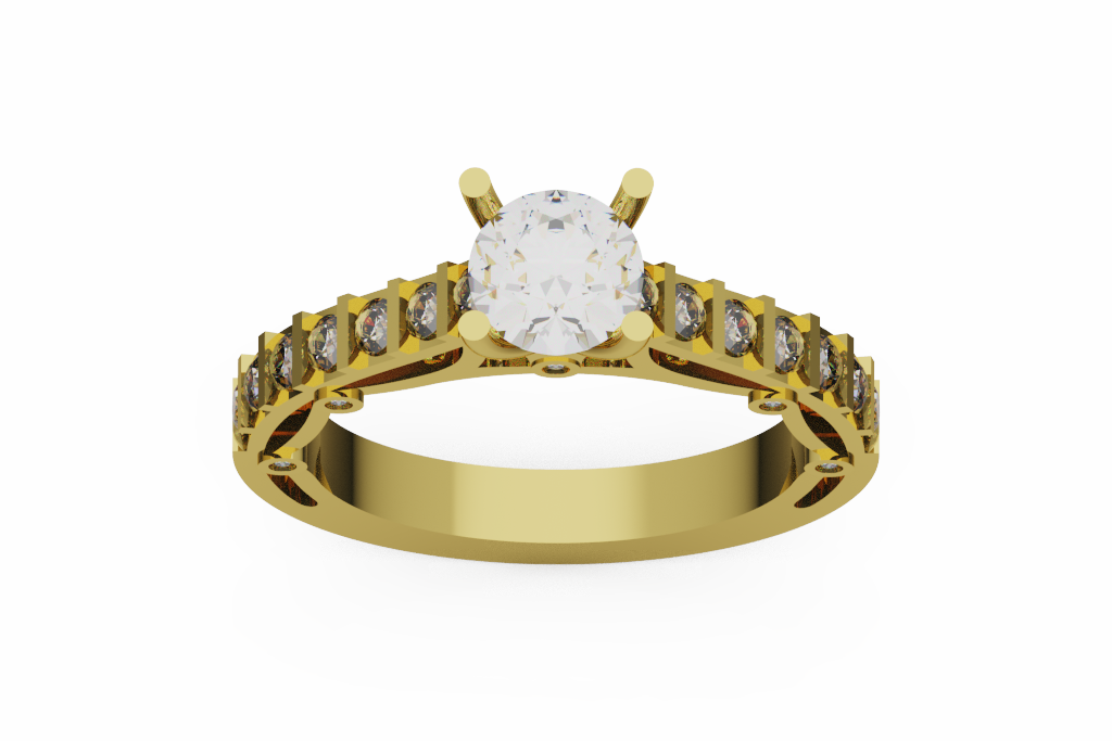 Round Diamond Engagement Ring With Framed Accent Shoulders