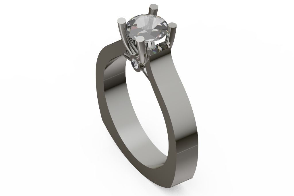 Wide Round Solitaire Ring With Under Stone Accent