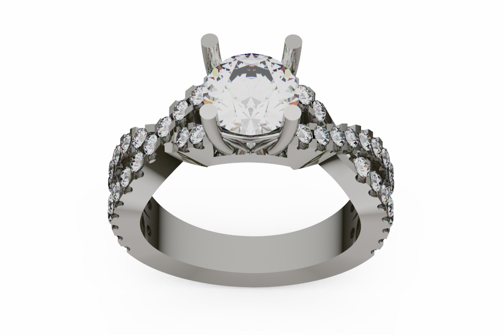 Round Diamond Engagement Ring With Split Diamond Shoulders
