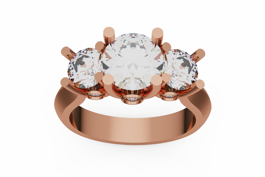 Round Three Stone Engagement Ring With Basket Settings