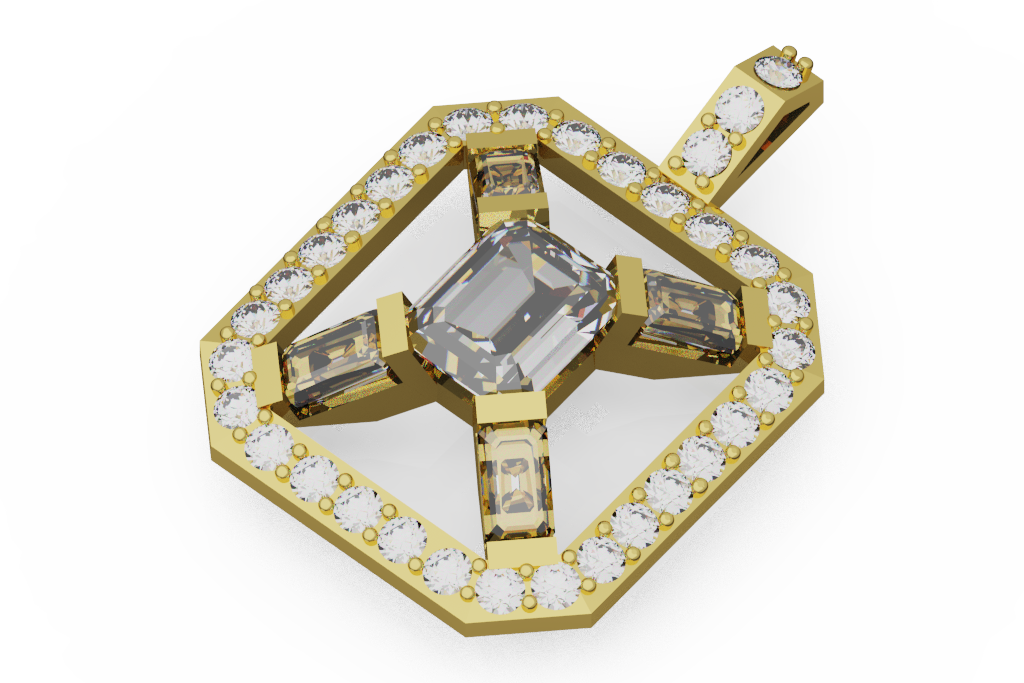 Geometric Diamond Pendant With Mixed Step Cut Stones