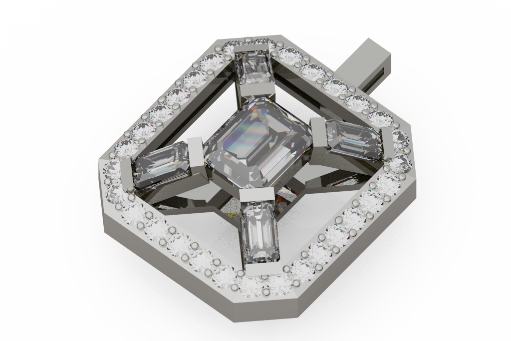 Geometric Diamond Pendant With Baguette Accents