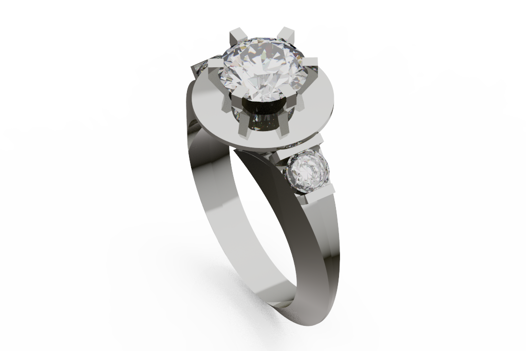 Round Diamond Ring With Circular Head And Side Stones