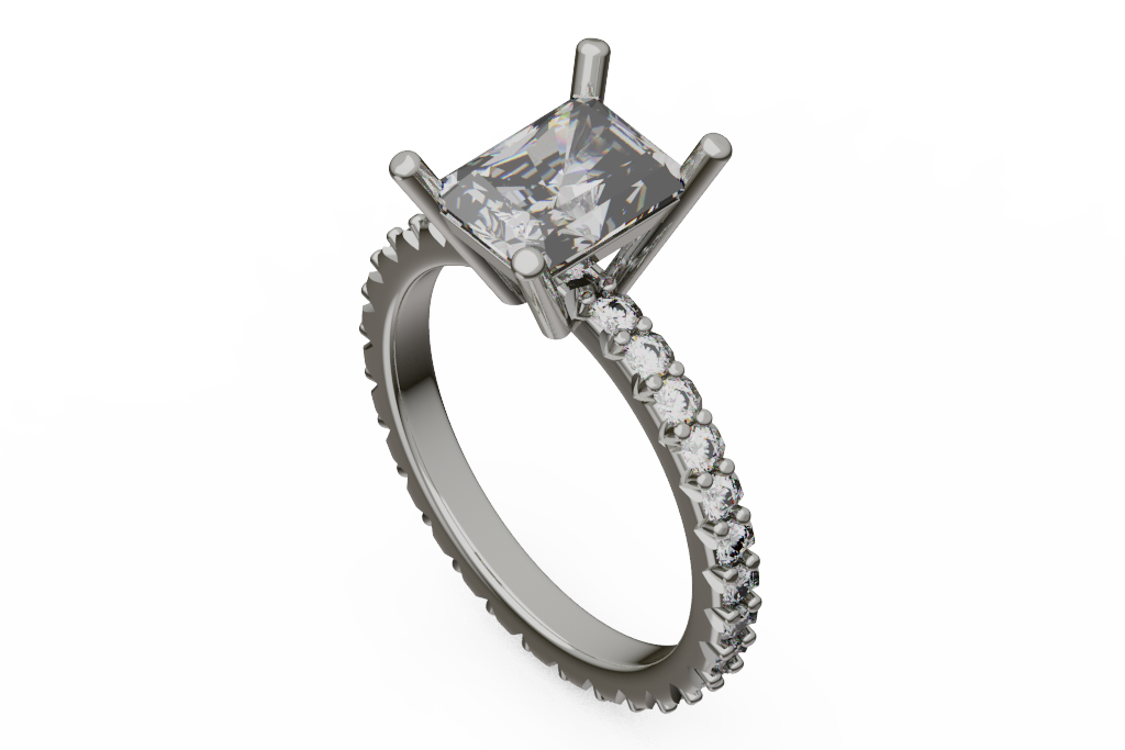 Radiant Cut Pave Engagement Ring With High Prongs