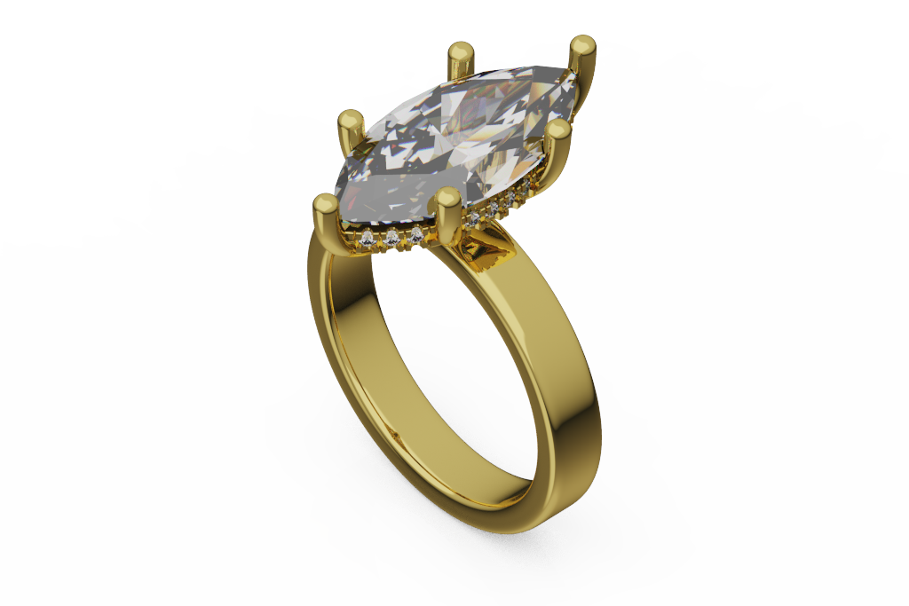 Marquise Cut Halo Solitaire Ring With Plain Shank