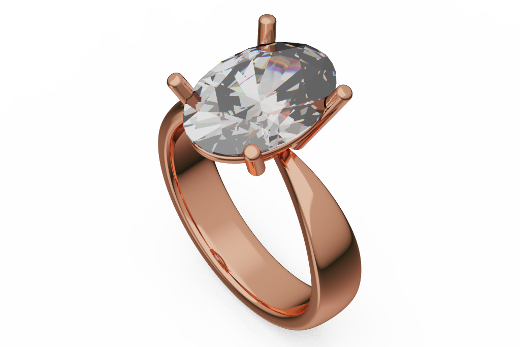 Oval Solitaire Ring With Wide Cathedral Shank