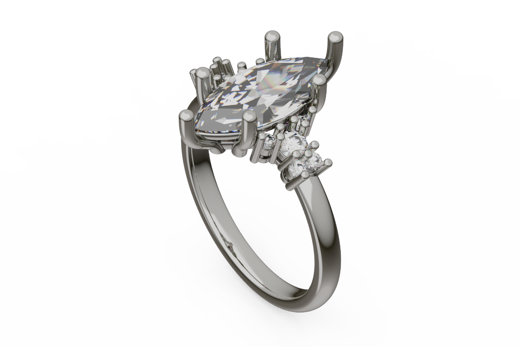 Marquise Cluster Ring With Round Fan Accents