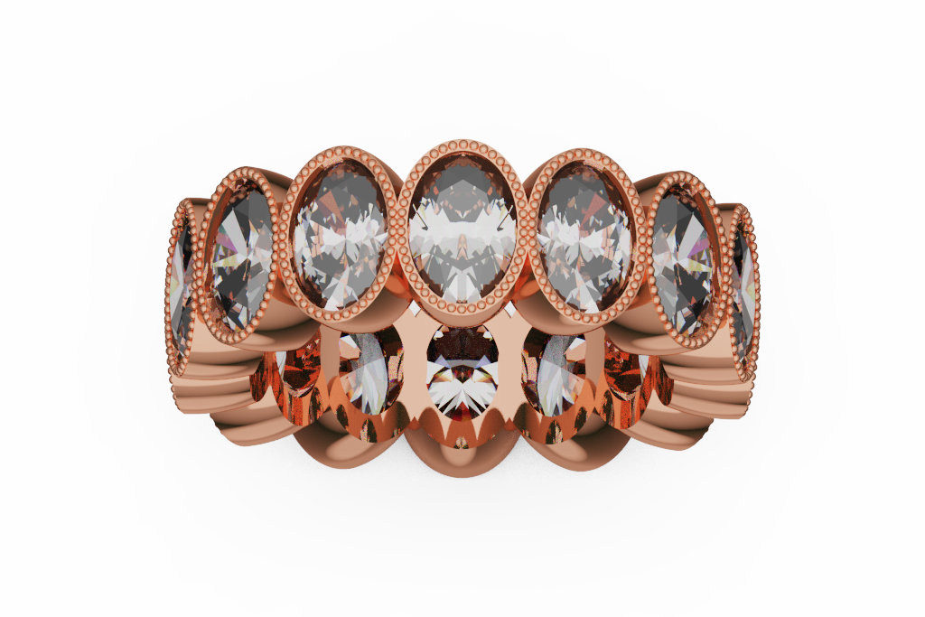 Wide Oval Diamond Station Band With Beaded Bezels