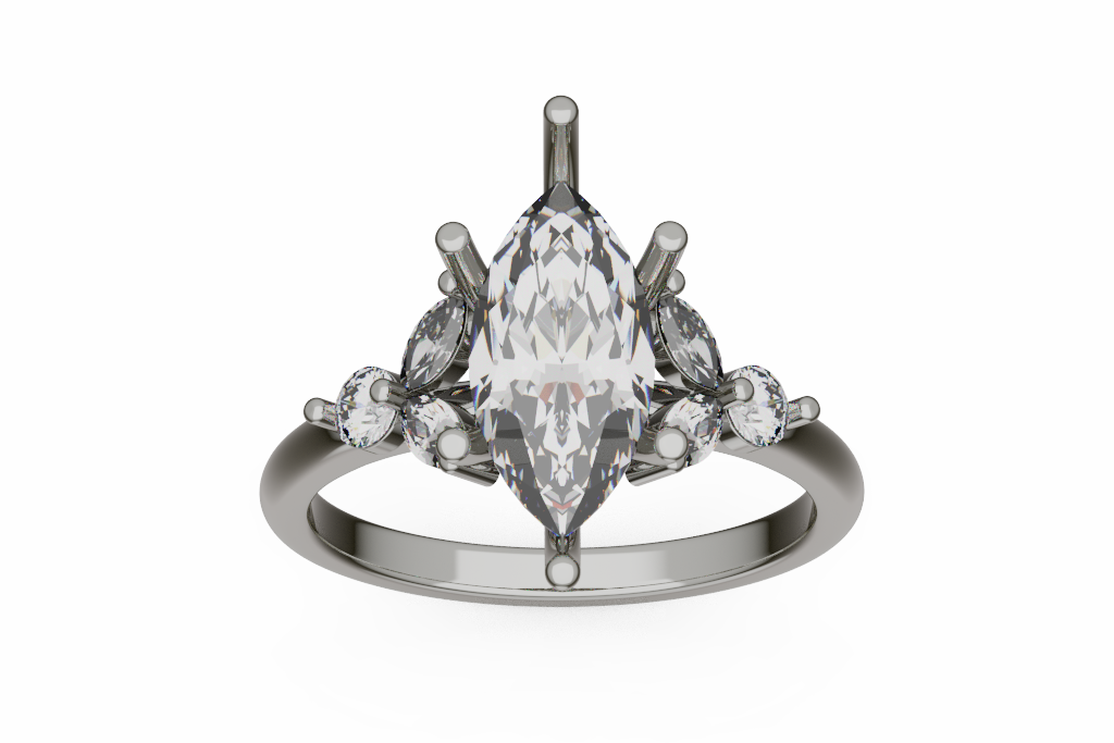 Marquise Three Stone Ring With Pear And Round Accents