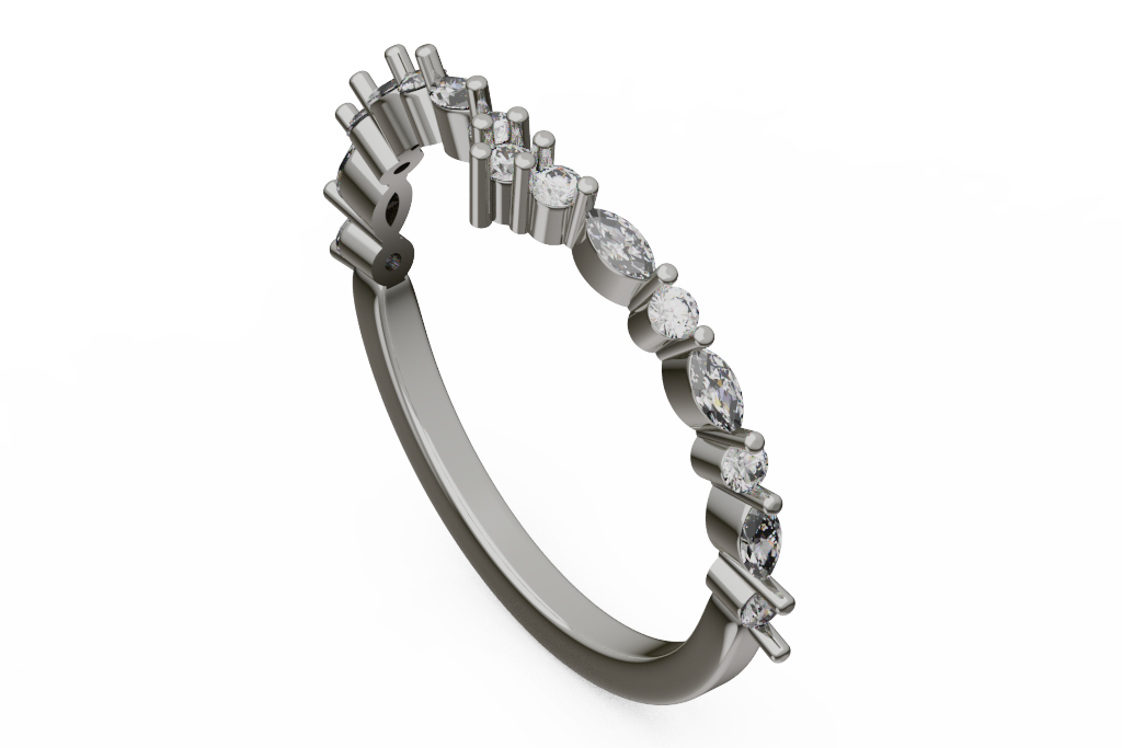 Alternating Marquise And Round Diamond Band With Bar Accents